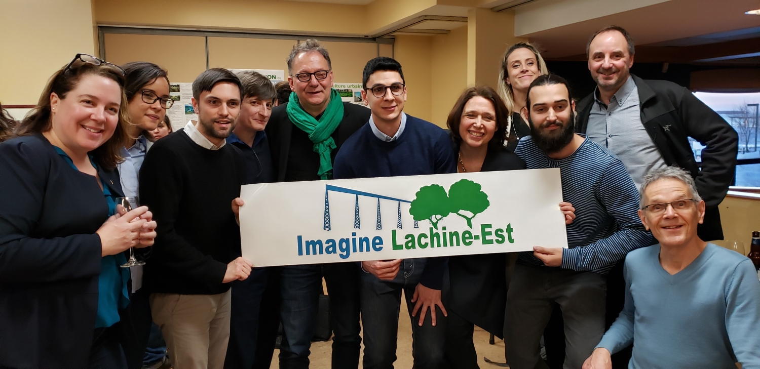 Des membres de l'exécutif de l'organisme Imagine Lachine-Est avec Alain Jude, maire adjoint de Strasbourg et Maja Vodanovic, mairesse de Lachine.